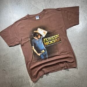 Justin Moore Tour T-Shirt Concert Tee Brown Large
